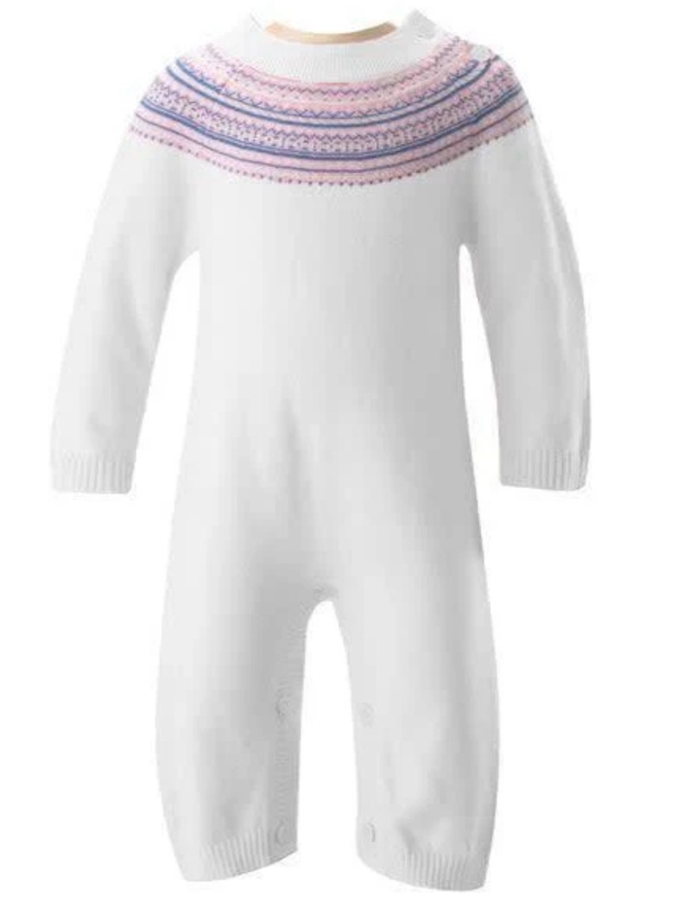 Rachel Riley White Knit One-Piece with Pink & Purple Yoke